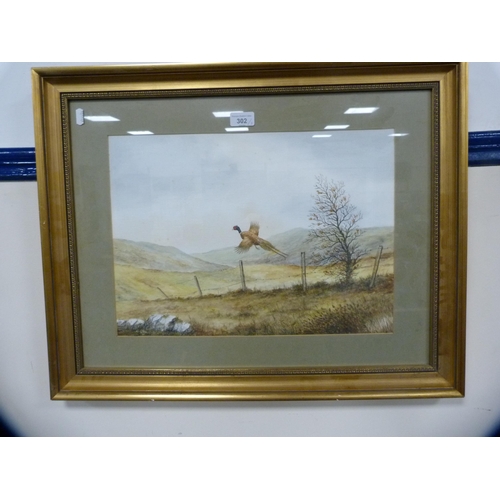 302 - R Dyer (20th Century)Pheasant and grouse in flightWatercolour.  (2)... 