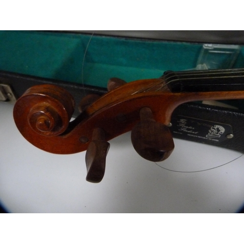 307 - Chinese violin and two bows, in fitted case (one shelf).