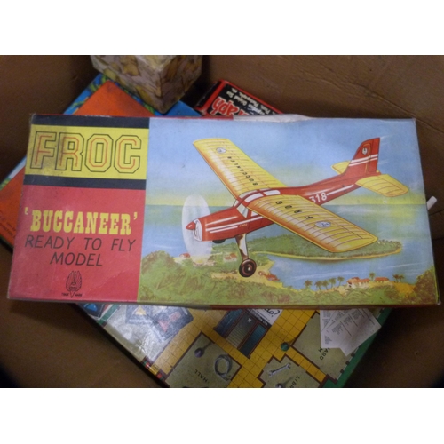 309 - Carton containing games and toys to include boxed Destroyer by Task Force, Airfix, boxed Buccaneer b... 