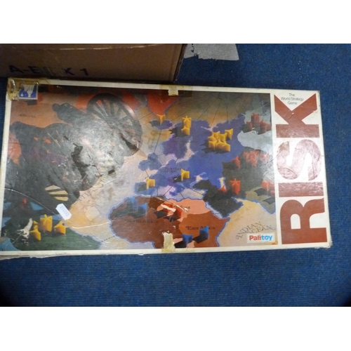 309 - Carton containing games and toys to include boxed Destroyer by Task Force, Airfix, boxed Buccaneer b... 