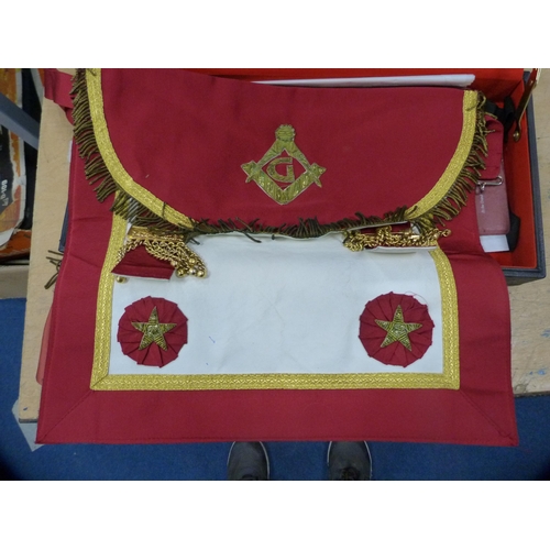 312 - Masonic apron and sash, in case.