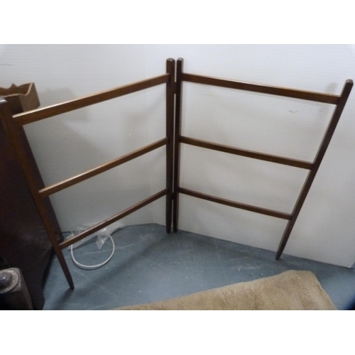 329 - Antique mahogany towel rail, folding mahogany towel rail, planter and a small rug.