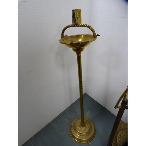 331 - Indian-style brass two-tier cake stand and a brass smoker's stand.  (2)