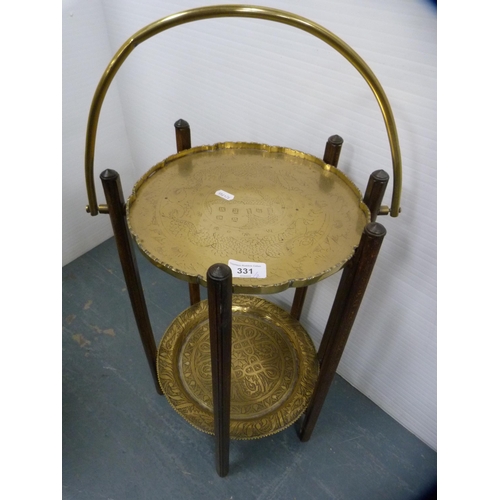 331 - Indian-style brass two-tier cake stand and a brass smoker's stand.  (2)