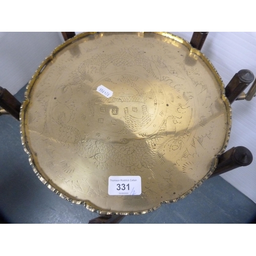 331 - Indian-style brass two-tier cake stand and a brass smoker's stand.  (2)