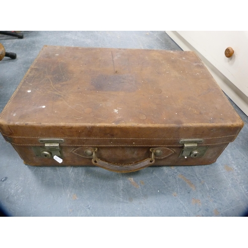 341 - Antique travel case and a similar hide suitcase.  (2)