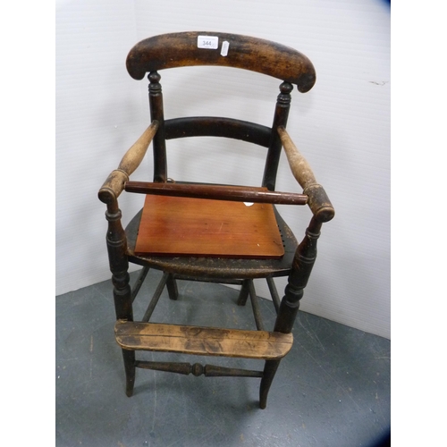 344 - Child's high chair with cane seat, another and a lamp table.  (3)