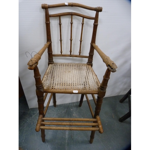 344 - Child's high chair with cane seat, another and a lamp table.  (3)