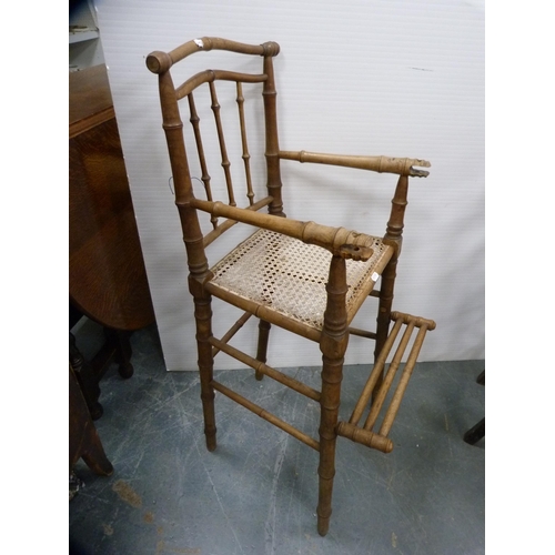 344 - Child's high chair with cane seat, another and a lamp table.  (3)