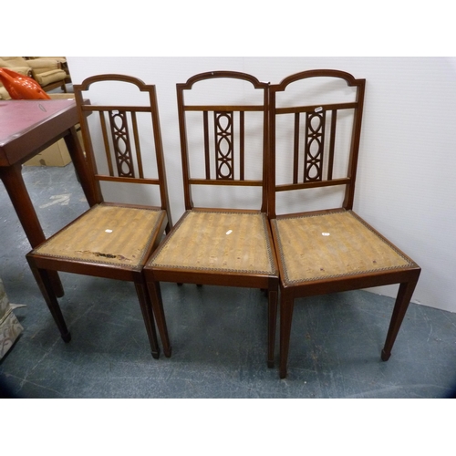 347 - Set of three Edwardian inlaid chairs and three other chairs.