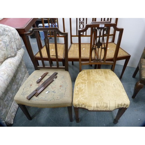 347 - Set of three Edwardian inlaid chairs and three other chairs.