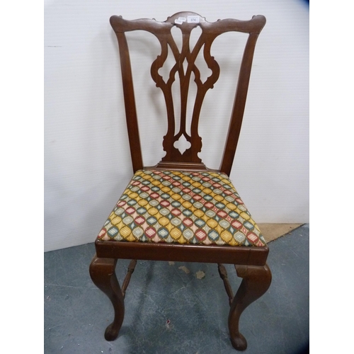 374 - Antique Chippendale-style chair on pad feet, and a similar Hepplewhite-style chair.  (2)