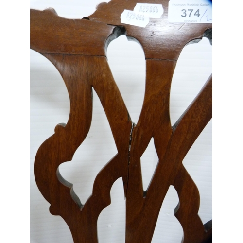 374 - Antique Chippendale-style chair on pad feet, and a similar Hepplewhite-style chair.  (2)