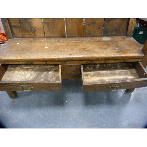 398 - Antique hall seat (a/f with woodworm damage).