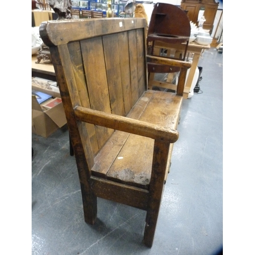 398 - Antique hall seat (a/f with woodworm damage).