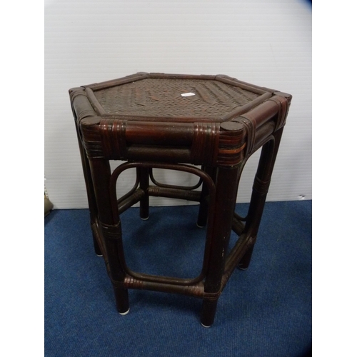 406 - Wicker-effect hexagonal table and an occasional table.