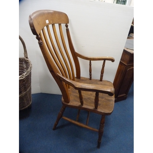 409 - Antique farmhouse rail-back armchair.