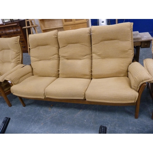 415 - Ercol three-piece lounge suite comprising a sofa and a pair of armchairs.  (3)