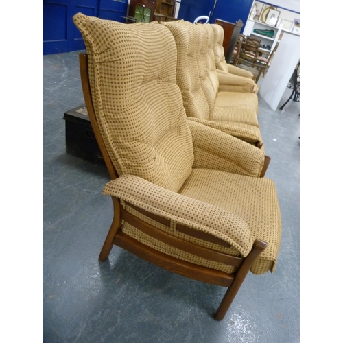 415 - Ercol three-piece lounge suite comprising a sofa and a pair of armchairs.  (3)