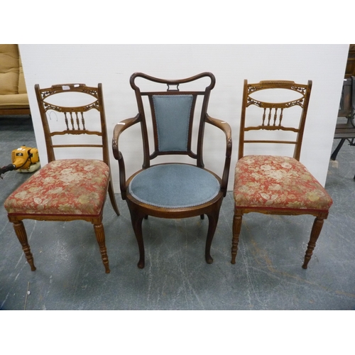 419 - Mahogany elbow chair and a pair of Edwardian parlour chairs.  (3)