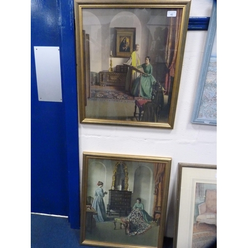 42 - Pair of framed prints depicting ladies in interior scenes.  (2)