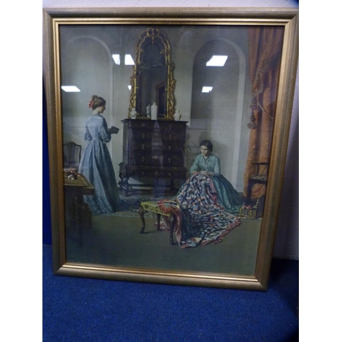 42 - Pair of framed prints depicting ladies in interior scenes.  (2)