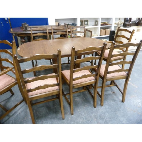 421 - Ercol ten-piece dining suite comprising a unit, table and eight chairs.