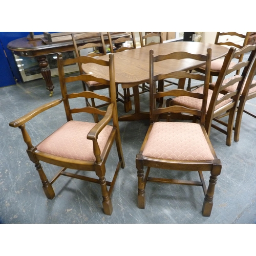 421 - Ercol ten-piece dining suite comprising a unit, table and eight chairs.