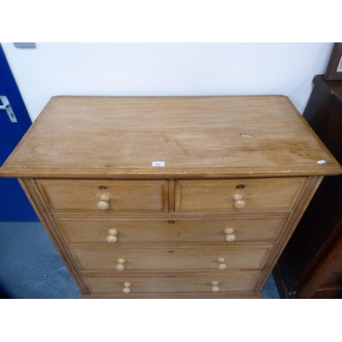 422 - Pine chest of two short and three long drawers.