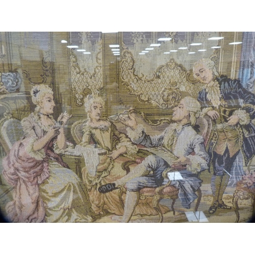 43 - Framed tapestry depicting an 18th century parlour.