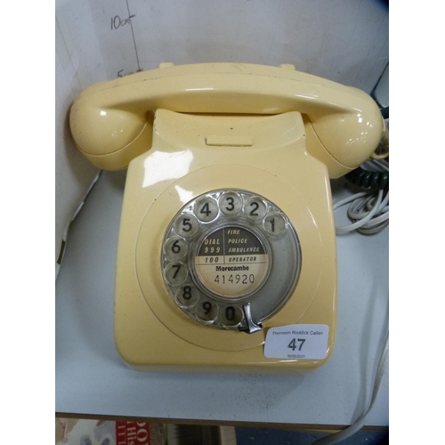 47 - Cream telephone and a green telephone.  (2)