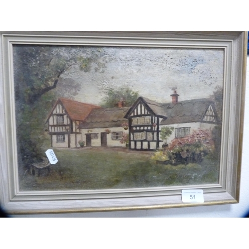 51 - 19th Century SchoolFigure by a farm buildingSigned with monogram, oil, and another of a house. ... 