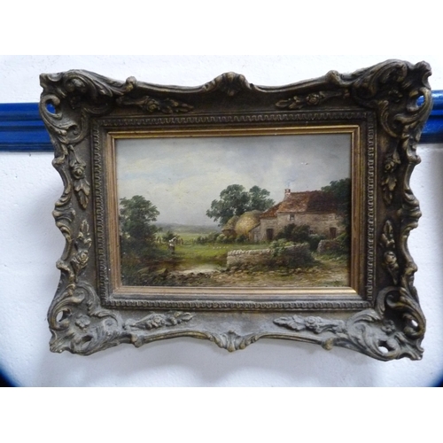 51 - 19th Century SchoolFigure by a farm buildingSigned with monogram, oil, and another of a house. ... 