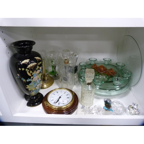 59 - Collection of glassware including tealight holder, decanter etc (one shelf).