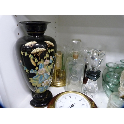 59 - Collection of glassware including tealight holder, decanter etc (one shelf).