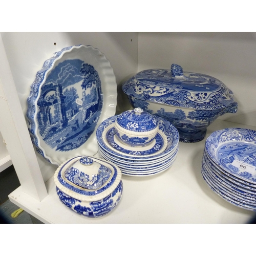 66 - Extensive collection of Spode and Copeland Spode blue and white including tureen and cover, plates, ... 