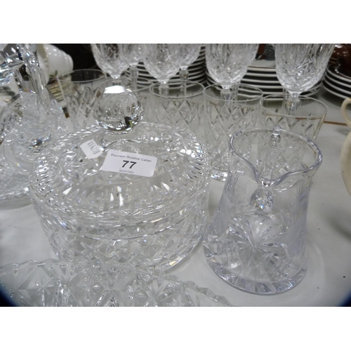 77 - Collection of glassware to include wine glasses,  tumblers, segmented dishes etc.