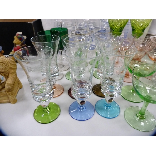 79 - Collection of various drinking glasses, a pair of candlesticks, jug etc.