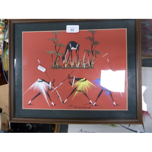 85 - Four native art pictures, framed.  (4)