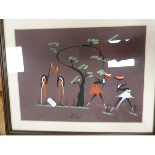 85 - Four native art pictures, framed.  (4)