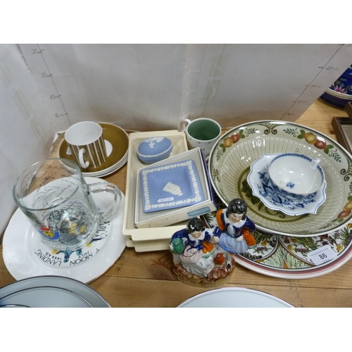 86 - Collection of ceramics including Wedgwood blue Jasper ware, Susie Cooper, blue and white, figures et... 