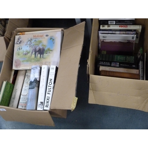 95 - Two cartons containing books including Brewer's Britain & Ireland, Rikki Fulton, Rumpelstiltskin... 