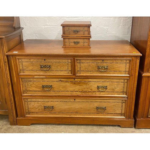 498 - Edwardian mirror door wardrobe with matching chest