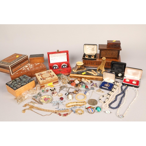 380 - Quantity of costume jewellery with wooden trinket boxes