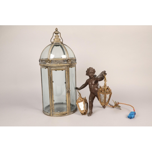 381 - Cherub ceiling lamp with another brass large lantern (2)