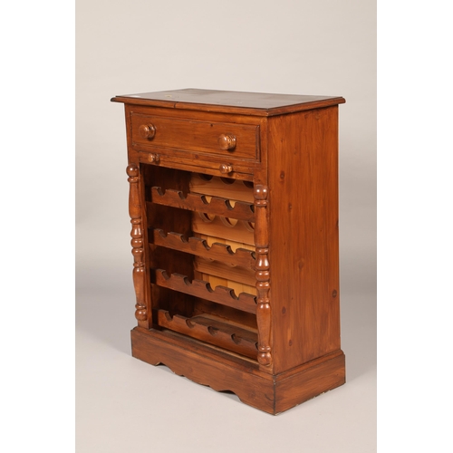 433 - Stained pine wine rack with fitted drawers