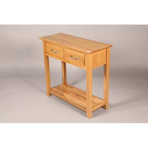 467 - Modern oak hall table with two fitted drawers