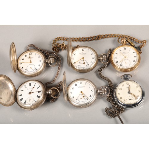 84 - Four silver pocket watches, and 2 others (6)