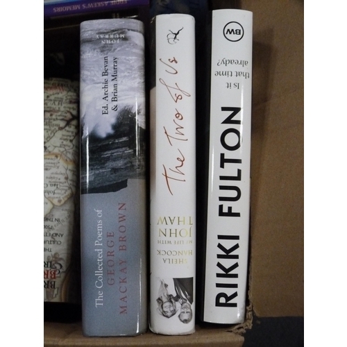 95 - Two cartons containing books including Brewer's Britain & Ireland, Rikki Fulton, Rumpelstiltskin... 