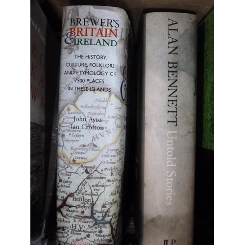 95 - Two cartons containing books including Brewer's Britain & Ireland, Rikki Fulton, Rumpelstiltskin... 